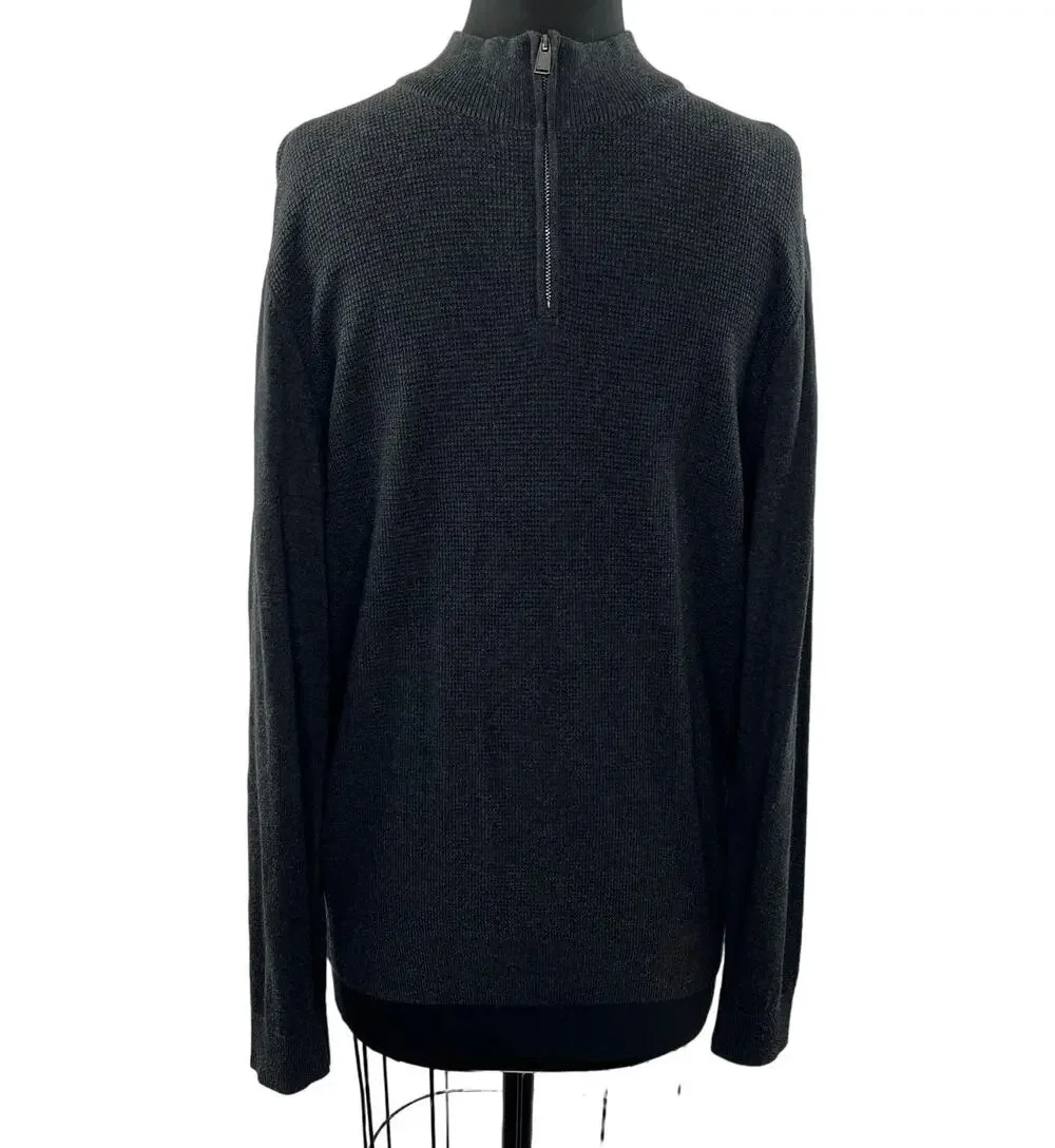HUGO BOSS Dark Gray Slim Fit Extra Fine Merino Wool Pullover Knit Sweater Size M